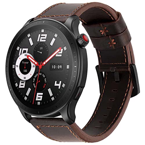 Armband Kompatibel mit Amazfit GTR 4/GTR 3 Pro/GTR 3/GTR 2/GTR 2e/GTR 47mm/Stratos 3 Leder Armbänder, 22mm Lederband Retro Uhrenarmband Ersatzarmband, Coffee von NEMUALL