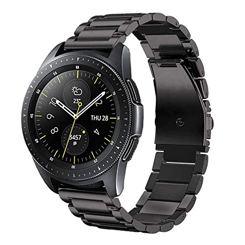 Armband Kompatibel mit Huawei Watch GT/GT2 42mm/Honor Magic Watch 2 42mm/Samsung Galaxy Watch Active 2/Galaxy Watch 42mm Uhrenarmband Edelstahl Ersatz Metallband für Herren-Schwarz von NEMUALL