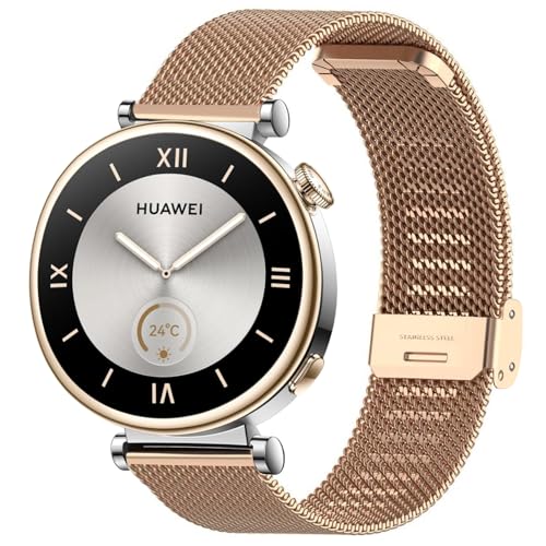 Armband Kompatibel mit Huawei Watch GT 4 41mm Metall Armbänder, 18mm Uhrenarmband Edelstahl Ersatzarmband für Damen Herren - Roségold von NEMUALL