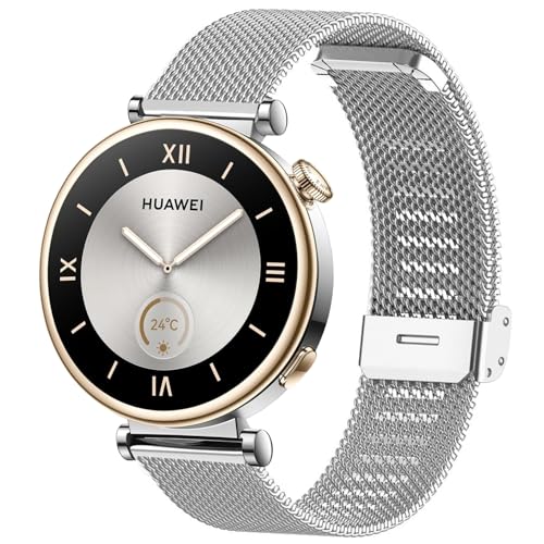 Armband Kompatibel mit Huawei Watch GT 4 41mm Metall Armbänder, 18mm Uhrenarmband Edelstahl Ersatzarmband für Damen Herren - Silber von NEMUALL