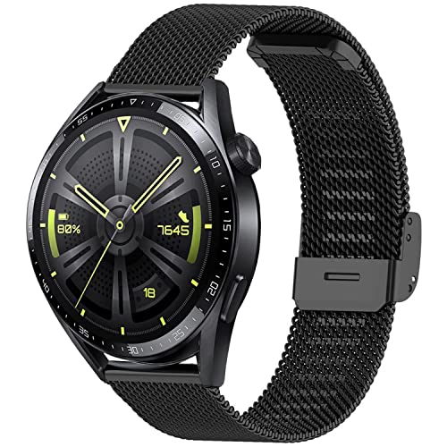 Armband Kompatibel mit Huawei Watch GT4 46 mm/GT3 46mm/GT2 46mm/GT2 Pro/GT3 Pro 46mm/GT Runner, Metall Armbänder 22mm Ersatz Uhrenarmband für Huawei Watch GT/GT 2e/3/3 Pro - Schwarz von NEMUALL