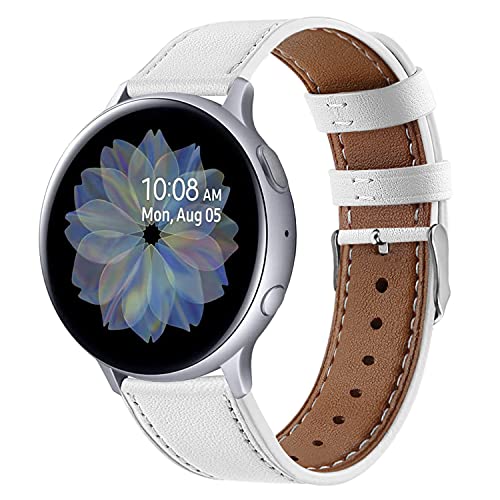 Armband Kompatibel mit Samsung Galaxy Watch 4/4 Classic/Watch Active 2/Watch 42mm/Watch 3 41mm/Huawei Watch GT 3/GT 2 42mm Armbänder Leder Uhrenarmband 20mm Ersatzarmbänder für Herren Damen - Weiß von NEMUALL