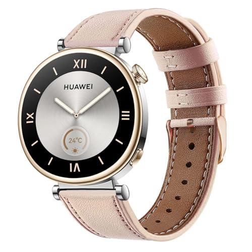 Armband für Huawei Watch GT 4 41mm Leder Uhrenarmbänder, 18mm Armbänder Echtleder Ersatz Lederband für Damen Herren - Rosa von NEMUALL