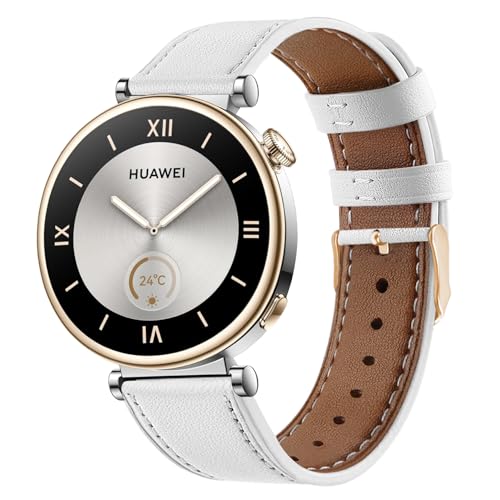 Armband für Huawei Watch GT 4 41mm Leder Uhrenarmbänder, 18mm Armbänder Echtleder Ersatz Lederband für Damen Herren - Weiß von NEMUALL