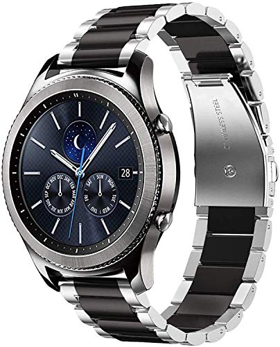 Uhrenarmband 20mm Kompatibel mit Huawei Watch GT/GT2 42mm/Honor Magic Watch 2 42mm/Samsung Galaxy Watch Active 2/Galaxy Watch 42mm Armband Edelstahl Ersatz Metallband für Herren-Silber/Schwarz von NEMUALL