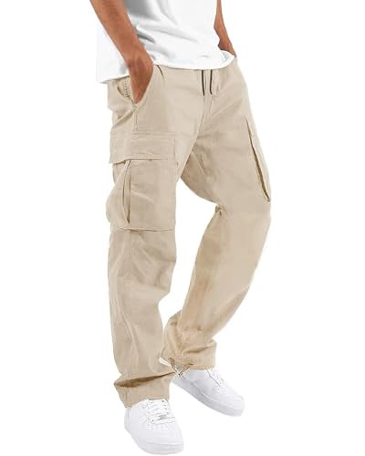 NEMXCE Cargohose Herren Chino Hose aus Leichter Baumwolle mit 6 Taschen Jogginghose elastischer Taille mit Kordelzug Freizeithose für Männer von NEMXCE