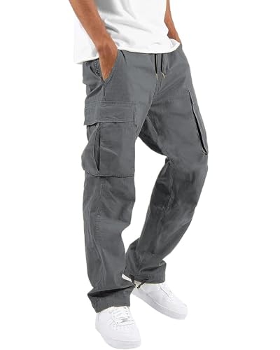 NEMXCE Cargohose Herren Chino Hose aus Leichter Baumwolle mit 6 Taschen Jogginghose elastischer Taille mit Kordelzug Freizeithose für Männer von NEMXCE