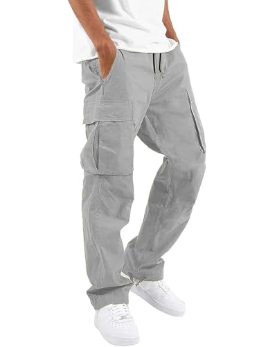 NEMXCE Cargohose Herren Chino Hose aus Leichter Baumwolle mit 6 Taschen Jogginghose elastischer Taille mit Kordelzug Freizeithose für Männer von NEMXCE