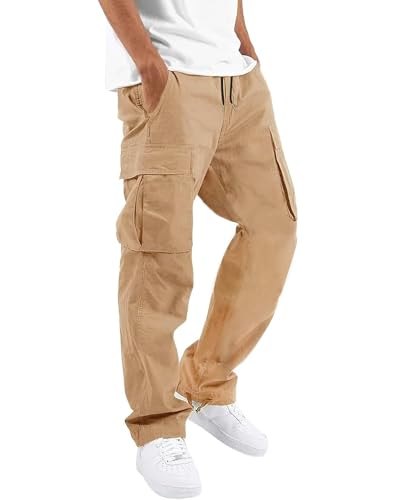NEMXCE Cargohose Herren Chino Hose aus Leichter Baumwolle mit 6 Taschen Jogginghose elastischer Taille mit Kordelzug Freizeithose für Männer von NEMXCE