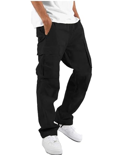 NEMXCE Cargohose Herren Chino Hose aus Leichter Baumwolle mit 6 Taschen Jogginghose elastischer Taille mit Kordelzug Freizeithose für Männer von NEMXCE