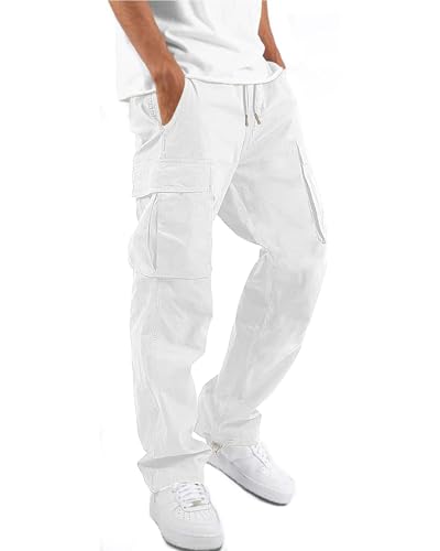 NEMXCE Cargohose Herren Chino Hose aus Leichter Baumwolle mit 6 Taschen Jogginghose elastischer Taille mit Kordelzug Freizeithose für Männer von NEMXCE