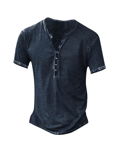 NEMXCE Hemd Herren Kurzarm Henley Shirt Vintage Freizeithemd T Shirt V Ausschnitt Slim Fit T-Shirt von NEMXCE