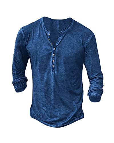 NEMXCE Hemd Herren Langarm Henley Shirt Vintage Freizeithemd T Shirt V Ausschnitt Slim Fit T-Shirt von NEMXCE