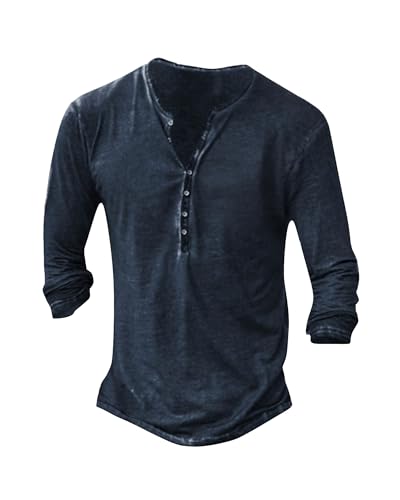 NEMXCE Hemd Herren Langarm Henley Shirt Vintage Freizeithemd T Shirt V Ausschnitt Slim Fit T-Shirt von NEMXCE