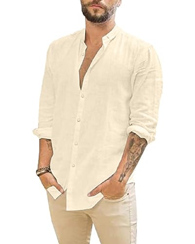 NEMXCE Leinenhemd Herren Langarm Leinen Hemden Freizeithemden Businesshemd Regular Fit Sommerhemd Herren von NEMXCE