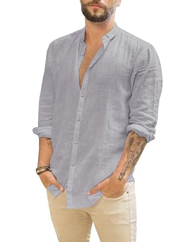 NEMXCE Leinenhemd Herren Langarm Leinen Hemden Freizeithemden Businesshemd Regular Fit Sommerhemd Herren von NEMXCE