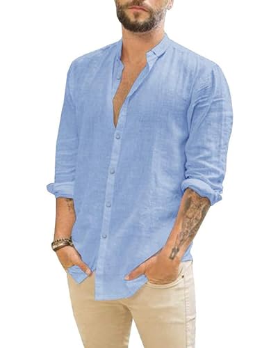 NEMXCE Leinenhemd Herren Langarm Leinen Hemden Freizeithemden Businesshemd Regular Fit Sommerhemd Herren von NEMXCE