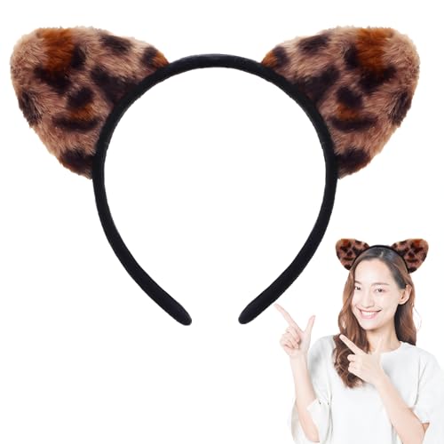 NENMATTE Leopardenohr-Haarbänder, Geparden-Stirnbänder für Damen und Mädchen, flauschiges Leopardenmuster, Katzenohr-Haarbänder, niedliche Tierohr-Haarreifen, Hörkleidung für Halloween, Party, Kostüm, von NENMATTE