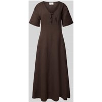 Neo Noir Leinenkleid mit 1/2-Arm Modell 'Ilsie' in Dunkelbraun, Größe 40 von NEO NOIR