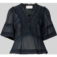 Neo Noir Regular Fit Bluse mit V-Ausschnitt Modell 'Evienne' in Dunkelblau, Größe 38 von NEO NOIR