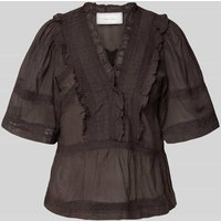 Neo Noir Regular Fit Bluse mit V-Ausschnitt Modell 'Evienne' in Dunkelbraun, Größe 34 von NEO NOIR