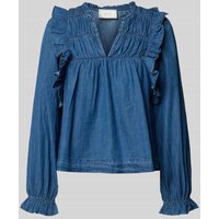 Neo Noir Regular Fit Jeansbluse mit Rüschen Modell 'Janis' in Blau, Größe 34 von NEO NOIR