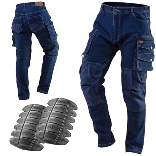 NEO TOOLS Arbeitskleidung Set Herren Größe XS-3XL – Denim Arbeitshose mit Kniepolstertaschen und Schaumstoff-Kniepolstern – Robust und Bequem für Outdoor BAU & Industrie von NEO TOOLS