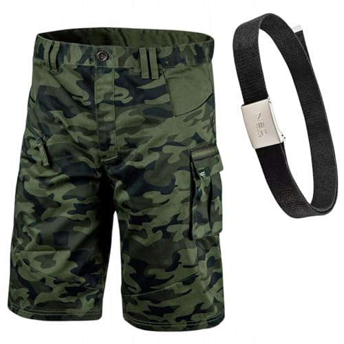 NEO TOOLS Camouflage Hose Herren Kurz mit Gürtel Gr. 48-58 | Multifunktionale Taschen - Grün Arbeitshose Kurz Herren - Arbeitshose Sommer - Arbeitshosen Männer Kurz Gr. 58 von NEO TOOLS