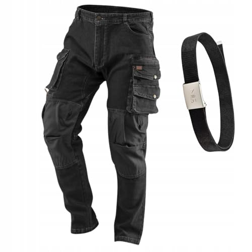 NEO TOOLS Denim Arbeitshose Herren mit Gürtel - Oxford Stoff - Tasche für Knieschoner - Strapazierfähige & Universelle Arbeitshose Multi Taschen - Jeans Arbeitshose Herren Stretch Gr. 54 von NEO TOOLS