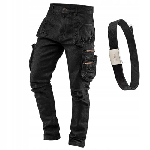 NEO TOOLS Denim Arbeitshose Herren mit Gürtel - Strapazierfähige & Universelle Arbeitshose Multi Taschen - Jeans Arbeitshose Herren Stretch Gr. 58 von NEO TOOLS