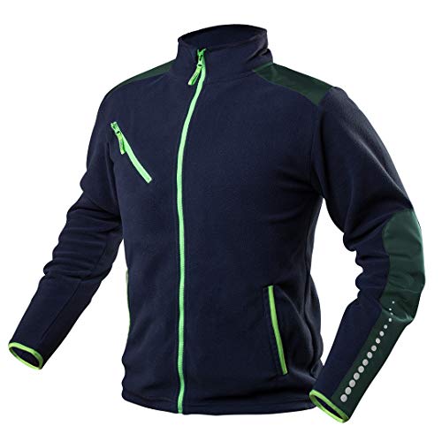 NEO TOOLS Herren Fleece Arbeitsjacke mit Cordura Navy Blau Gr. S-3XL - Premium Fleecejacke für Männer mit Reflektierenden Elementen - Warme und Leichte Strickfleecejacke - Neoneinsätze (XL) von NEO TOOLS