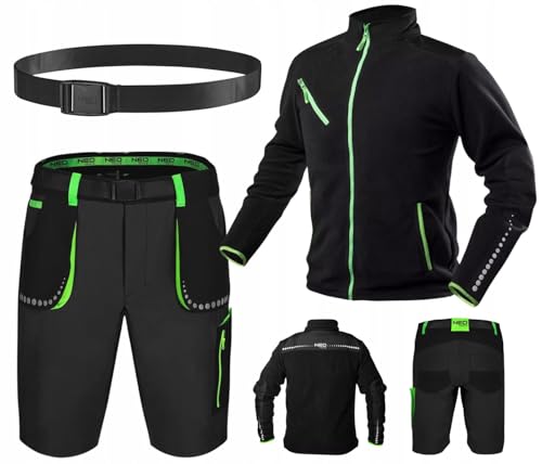 NEO TOOLS Herren Kurze Arbeitshose + Fleece-Arbeitsjacke mit Hosengürtel (Set) Gr. S(48) - 3XL(58) / modisches Design, mit Cordura verstärkt, Jacke mit Reflektierende Elemente Gr. 54 von NEO TOOLS
