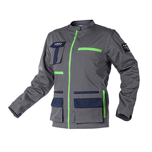 NEO TOOLS Herren Premium 2-in-1 Arbeitsjacke und -Weste, 100% Baumwolle 210 g/m2, Ripstop, Gr. XS-3XL, Stehkragen, abnehmbare Ärmel mit regulierbaren Manschetten, reflektierende Elemente von NEO TOOLS