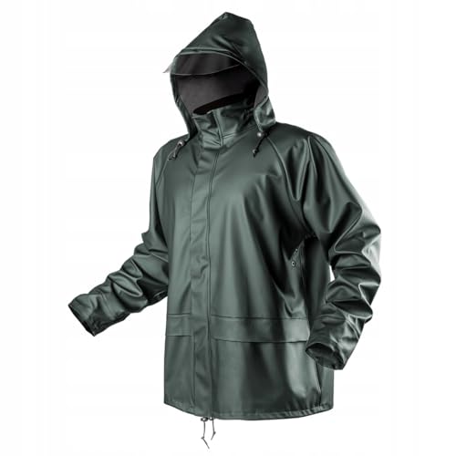 NEO TOOLS Herren Regenjacke mit Kapuze, Gr. M-XXXL, Oberstoff PU+PVC, Futter 100% Polyester 310 g/m2, verklebte Nähte, Reißverschlüsse und Taschen vor Wasser geschützt, Ventilationsöffnungen von NEO TOOLS