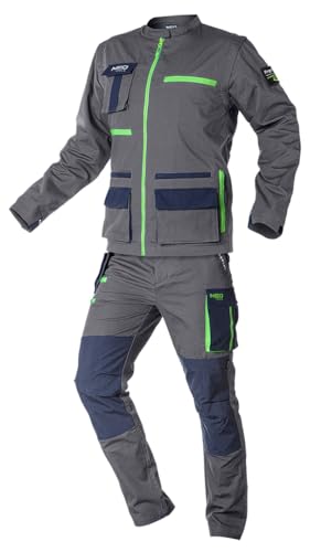 NEO TOOLS Herren SET Ripstop Premium 2-in-1 Arbeitsjacke/Weste 100% Baumwolle + 100% Baumwolle Ripstop Arbeitshose (Arbeits Overall) XS-3XL | Reflektierende Elemente, Strapazierfähige Kleidung von NEO TOOLS