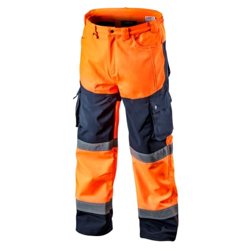 NEO TOOLS Herren Warnschutz-Arbeitshose, wasserfest (Wassersäule 8000 mm), atmungsaktiv (3000 m² MVP), Softshell aus 100% Polyester mit Fleece-Innenfutter, Orange/Gelb, S-3XL - Orange 3XL von NEO TOOLS