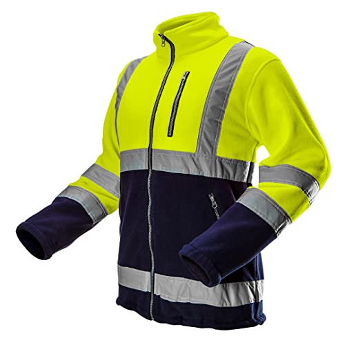 NEO TOOLS Herren Warnschutz-Arbeitsjacke, Stehkragen, langarm, Obermaterial Fleece 280 g/m2 aus 100% Polyester, mit reflektierenden Streifen, Größe:S, gelb von NEO TOOLS