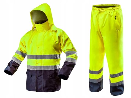 NEO TOOLS Herren wasserdichte Arbeit Warnschutzjacke mit Reflektionsstreifen Gelb mit wasserdichter Hose (Set) Gr. S-3XL (S) von NEO TOOLS
