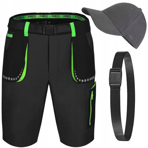 NEO TOOLS Kurze Arbeitshose Herren mit Arbeitsgürtel & Baseballkappe - Cordura Verstärkte Stretch Arbeitsshorts - Multifunktionale Taschen - Arbeitshose Sommer - Arbeitshosen Männer Kurz Gr. 46 von NEO TOOLS