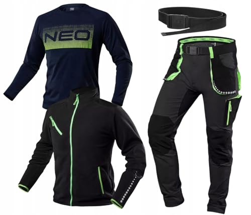 NEO TOOLS PREMIUM Arbeitskleidung Herren Set (Größe S-3XL) – Stretch-Arbeitshose, Robuster Polar-Fleece und Langarmshirt – Sichtbar und Funktionell Männer-Arbeitshosen von NEO TOOLS