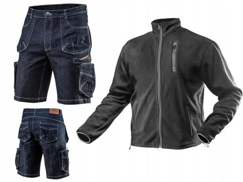 NEO TOOLS Set - Herren Denim Kurze Arbeithose und Warme Fleecejacke (Grün, Graphitgrau, Navy-Blau) - Gr. S - 3XL | Arbeitskleidung Alltagskleidung Kleidung Set Herren von NEO TOOLS