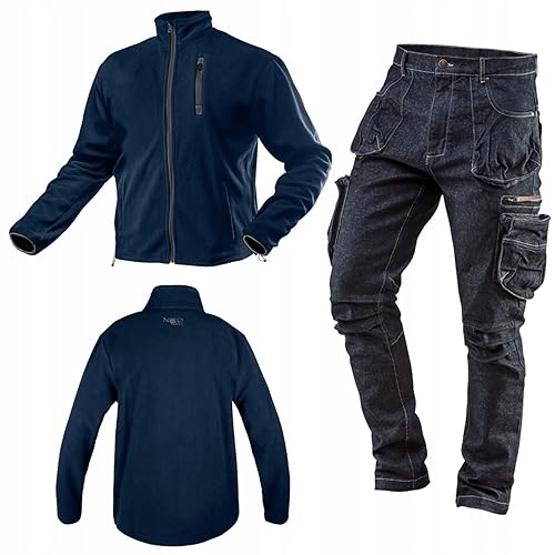 NEO TOOLS Set aus Denim Arbeithose und Warme Fleecejacke (Grün, Graphitgrau, Navy-Blau) - Gr. S (48) - 3XL (58) | Arbeitskleidung Alltagskleidung Kleidung Set Herren von NEO TOOLS