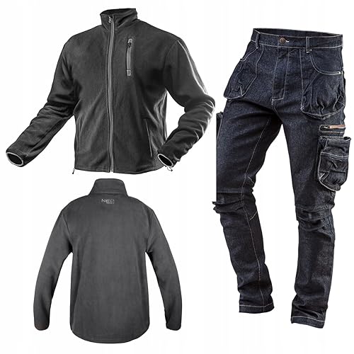 NEO TOOLS Set aus Denim Arbeithose und Warme Fleecejacke (Grün, Graphitgrau, Navy-Blau) - Gr. S (48) - 3XL (58) | Arbeitskleidung Alltagskleidung Kleidung Set Herren von NEO TOOLS