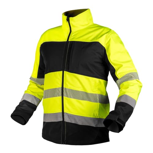 NEO TOOLS Warnschutz Softshell Jacke Klasse - Gelb/Schwarz, Reflektierende Streifen, Taschen mit Reißverschluss, Verstellbare Ärmel, Namensschild für Bau, Straße & Lager von NEO TOOLS