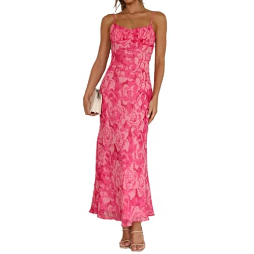 Damen-Sommer-Blumen-Spaghetti-Träger-Lange Maxi-Kleider, tief ausgeschnittenes böhmisches Strandkleid von NEOFEN