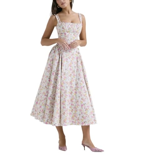 NEOFEN Damen Sommer Maxikleid Reißverschluss hinten Ärmellos Fließendes Blumenmuster Boho Maxi Sommer Strandkleid von NEOFEN