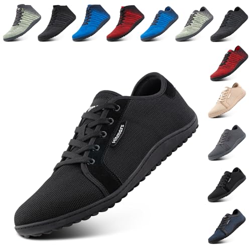 NEOKER Barfußschuhe Unisex Weit Zehenschuhe Herren Damen Leicht Minimalistische Walkingschuhe Fitnessschuhe Laufschuhe Breiter Casual Sneaker Schwarz 44 EU von NEOKER