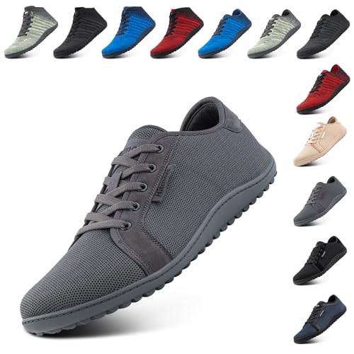 NEOKER Barfußschuhe Unisex Weit Zehenschuhe Herren Damen Leicht Minimalistische Walkingschuhe Fitnessschuhe Laufschuhe Breiter Casual Sneaker Grau 39 EU von NEOKER