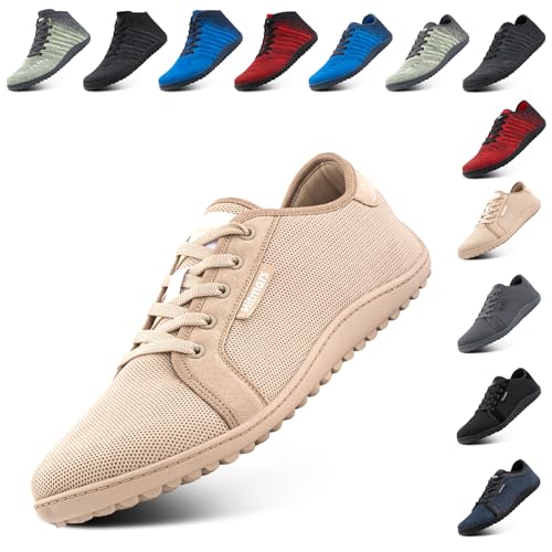 NEOKER Barfußschuhe Unisex Weit Zehenschuhe Herren Damen Leicht Minimalistische Walkingschuhe Fitnessschuhe Laufschuhe Breiter Casual Sneaker Khaki 39 EU von NEOKER