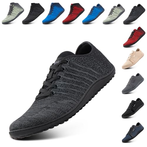 NEOKER Barfußschuhe Herren Damen Leicht Weit Zehenschuhe Unisex Minimalistische Walkingschuhe Fitnessschuhe Laufschuhe Breiter Casual Sneaker Schwarz 41 EU von NEOKER